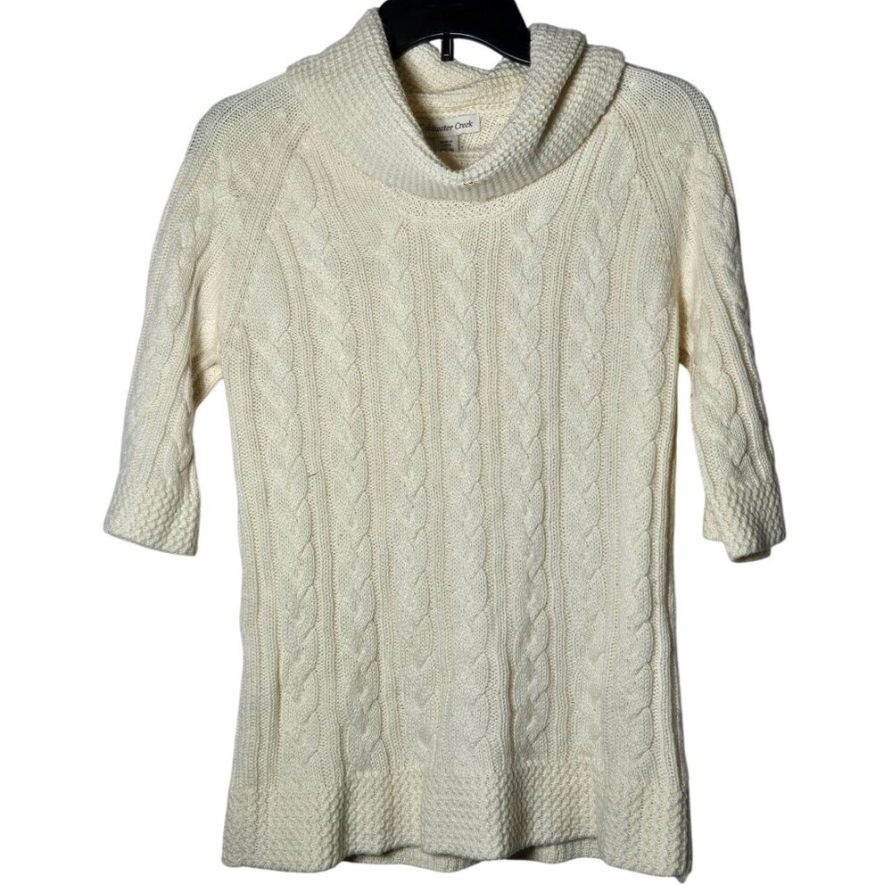 Coldwater Creek Wool Blend Cable Knit Turtleneck Half Sleeve Sweater Size Small